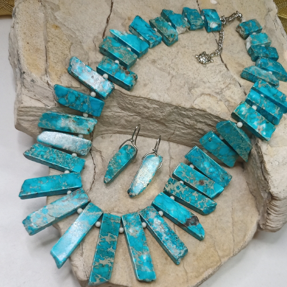 Blue Jasper Stone Necklace and Earring Set